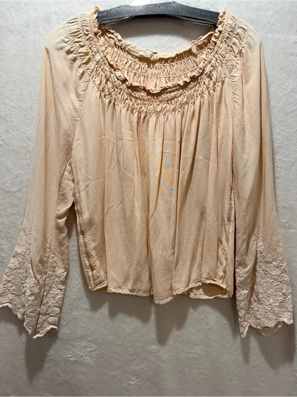 LoveStitch Boho Peasant Blouse Embroidered Bell Sleeve Top Medium